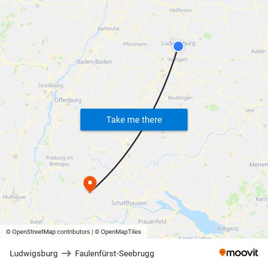 Ludwigsburg to Faulenfürst-Seebrugg map