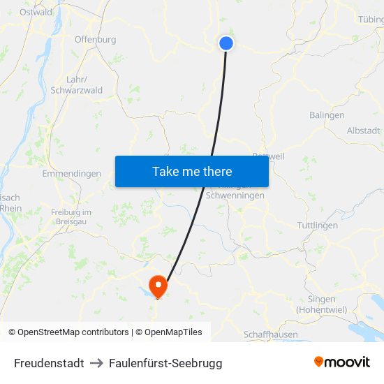 Freudenstadt to Faulenfürst-Seebrugg map