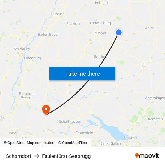 Schorndorf to Faulenfürst-Seebrugg map