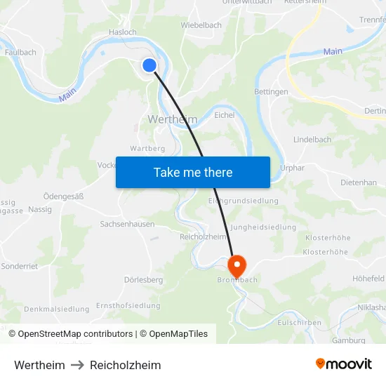 Wertheim to Reicholzheim map