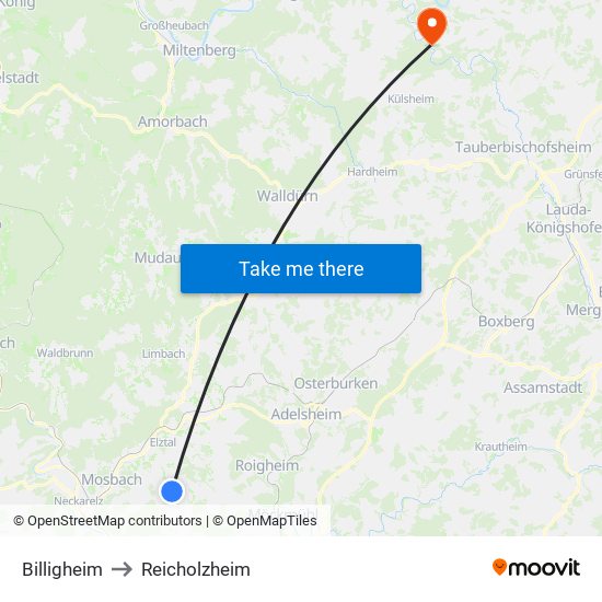 Billigheim to Reicholzheim map