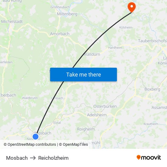 Mosbach to Reicholzheim map