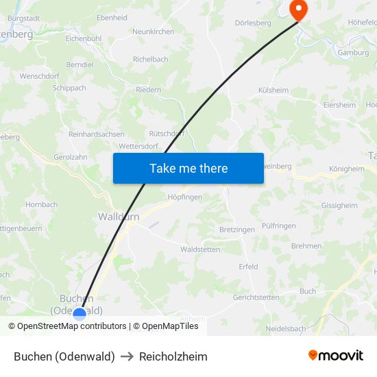 Buchen (Odenwald) to Reicholzheim map