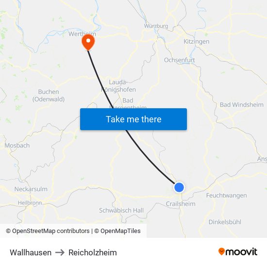 Wallhausen to Reicholzheim map