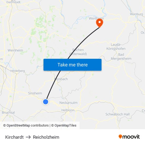 Kirchardt to Reicholzheim map