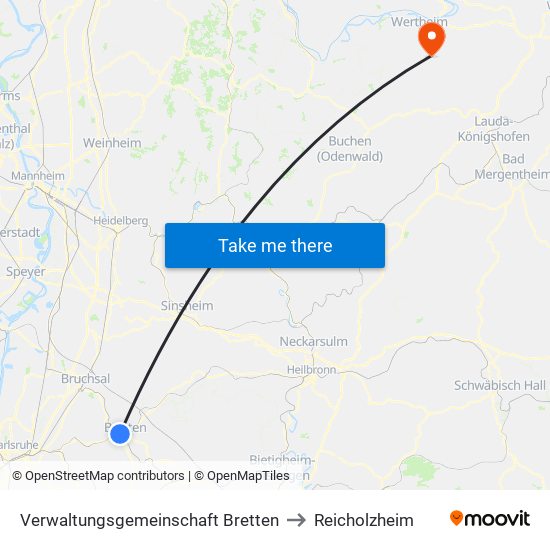 Verwaltungsgemeinschaft Bretten to Reicholzheim map