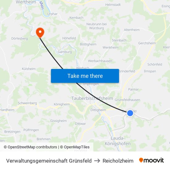 Verwaltungsgemeinschaft Grünsfeld to Reicholzheim map
