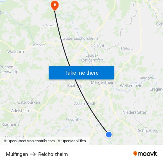 Mulfingen to Reicholzheim map