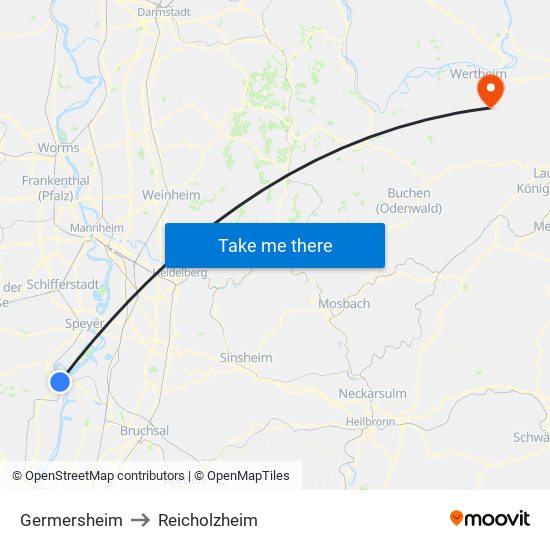 Germersheim to Reicholzheim map
