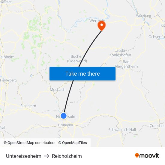 Untereisesheim to Reicholzheim map