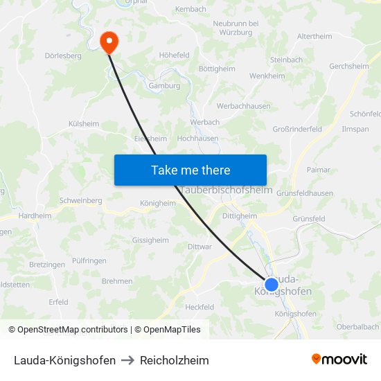 Lauda-Königshofen to Reicholzheim map