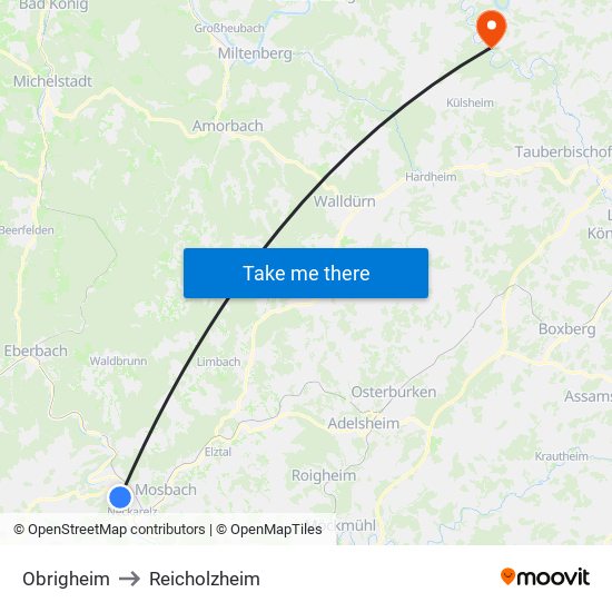 Obrigheim to Reicholzheim map