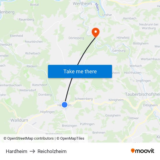Hardheim to Reicholzheim map