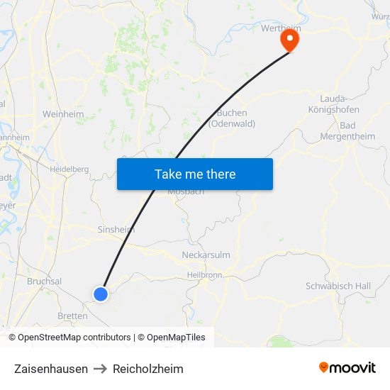 Zaisenhausen to Reicholzheim map