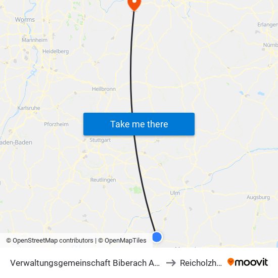 Verwaltungsgemeinschaft Biberach An Der Riß to Reicholzheim map