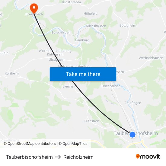 Tauberbischofsheim to Reicholzheim map