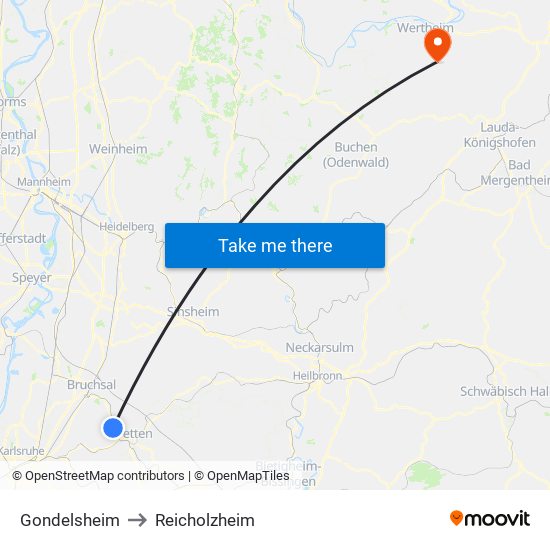 Gondelsheim to Reicholzheim map