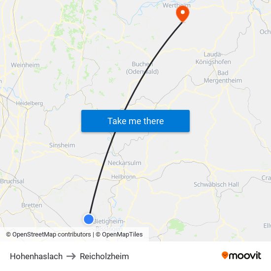 Hohenhaslach to Reicholzheim map