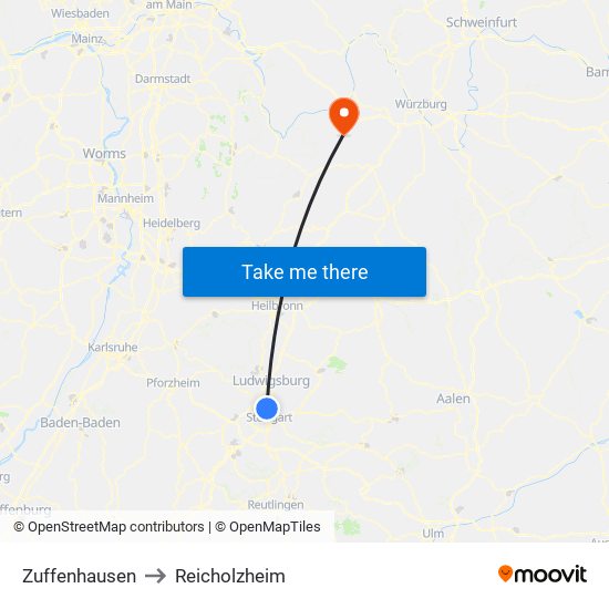 Zuffenhausen to Reicholzheim map