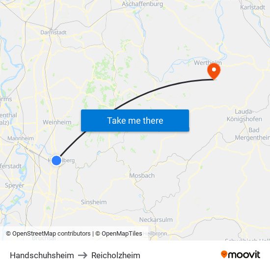 Handschuhsheim to Reicholzheim map
