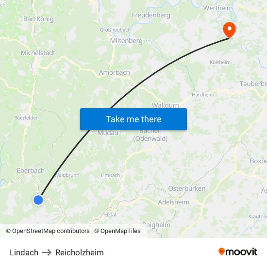 Lindach to Reicholzheim map