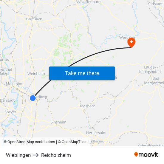 Wieblingen to Reicholzheim map