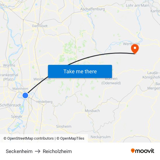 Seckenheim to Reicholzheim map