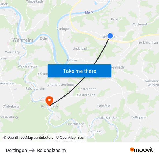 Dertingen to Reicholzheim map