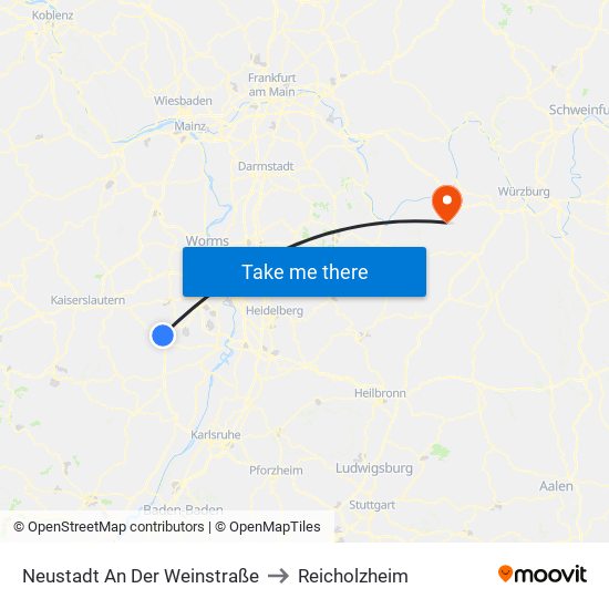 Neustadt An Der Weinstraße to Reicholzheim map