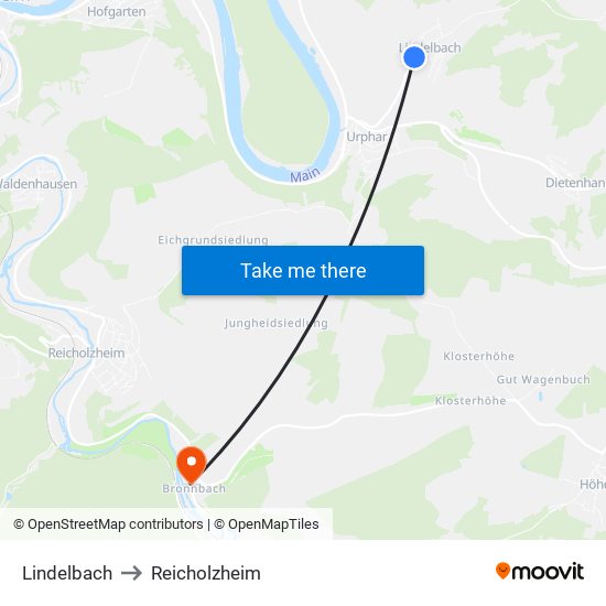 Lindelbach to Reicholzheim map