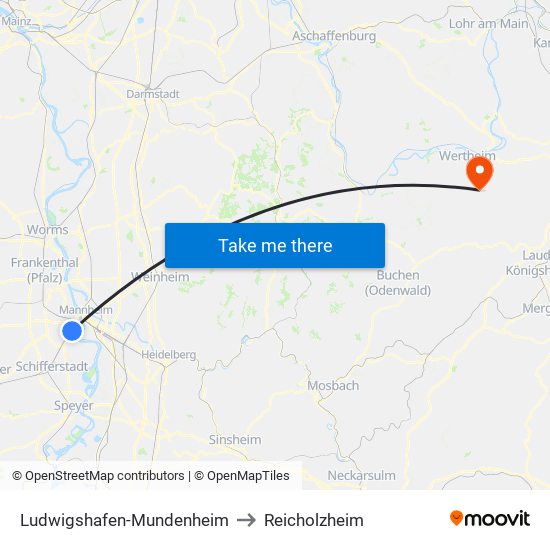 Ludwigshafen-Mundenheim to Reicholzheim map