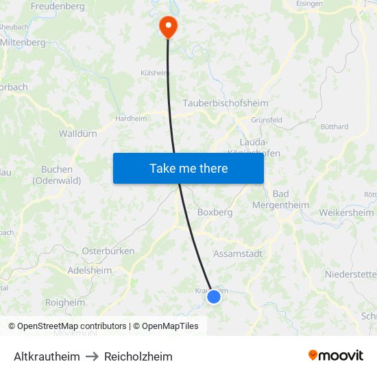 Altkrautheim to Reicholzheim map