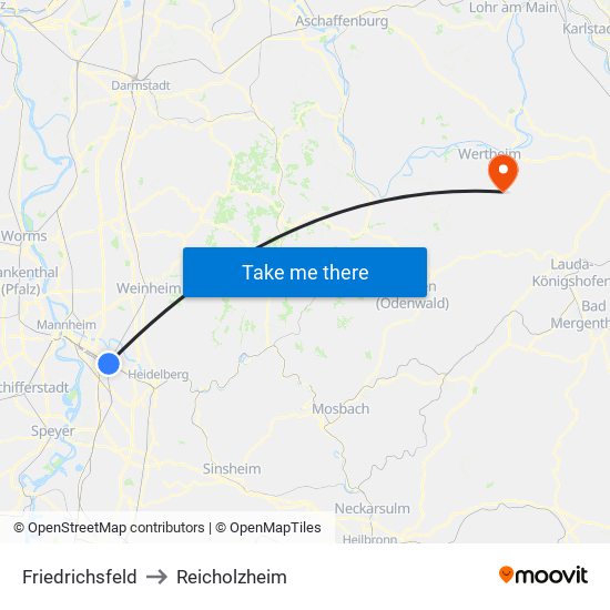 Friedrichsfeld to Reicholzheim map