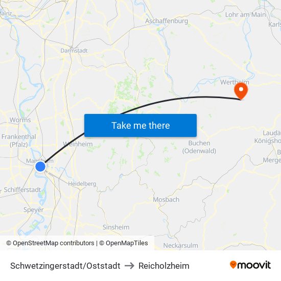 Schwetzingerstadt/Oststadt to Reicholzheim map