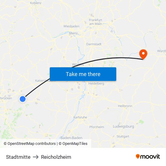 Stadtmitte to Reicholzheim map