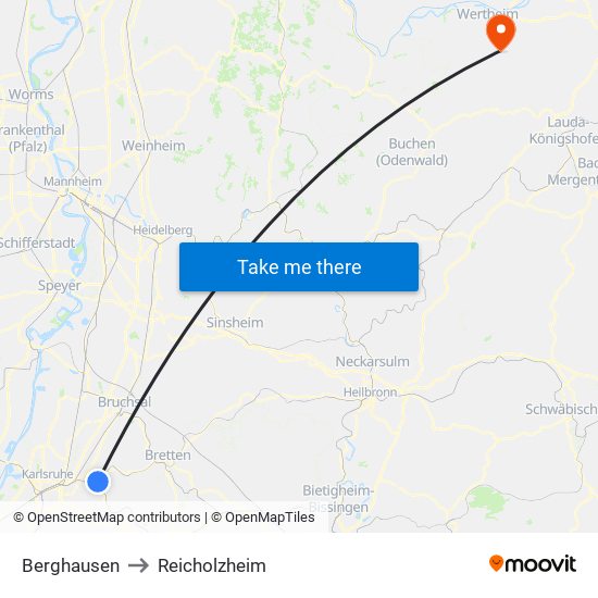 Berghausen to Reicholzheim map