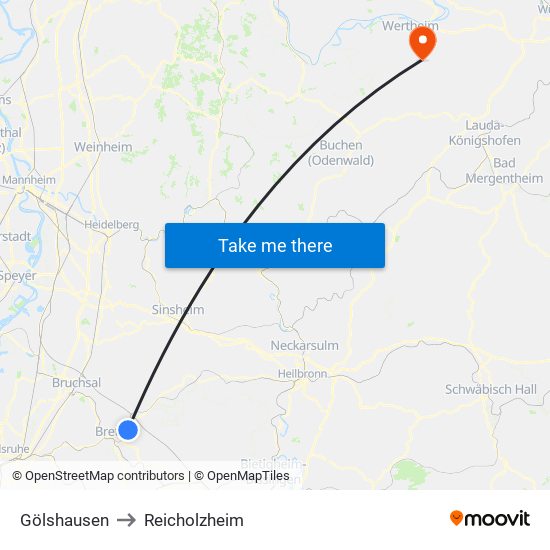 Gölshausen to Reicholzheim map