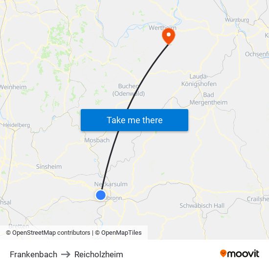 Frankenbach to Reicholzheim map