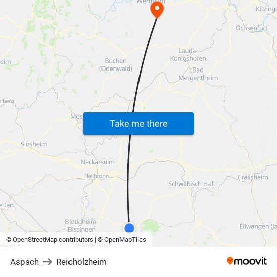 Aspach to Reicholzheim map