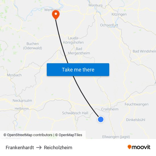 Frankenhardt to Reicholzheim map