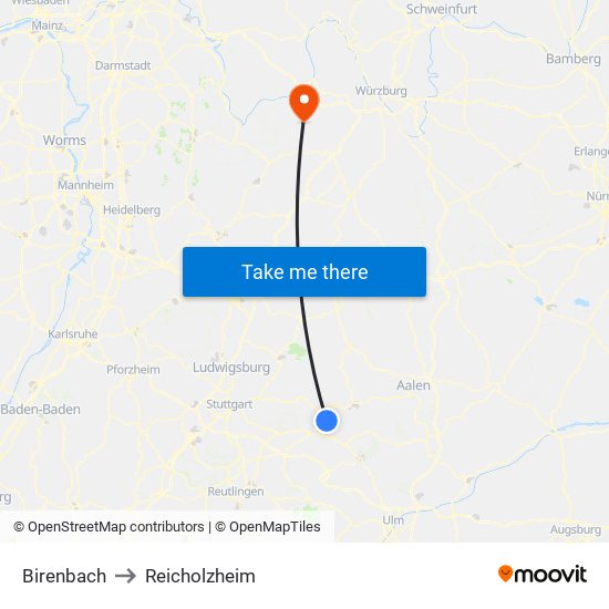 Birenbach to Reicholzheim map