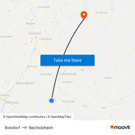 Bondorf to Reicholzheim map