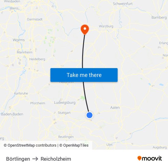 Börtlingen to Reicholzheim map