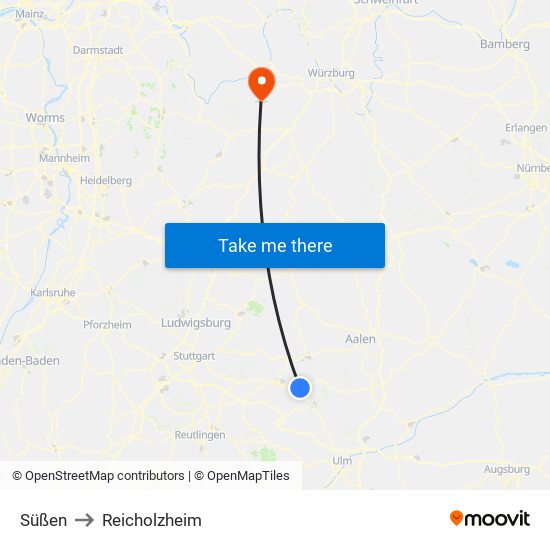 Süßen to Reicholzheim map