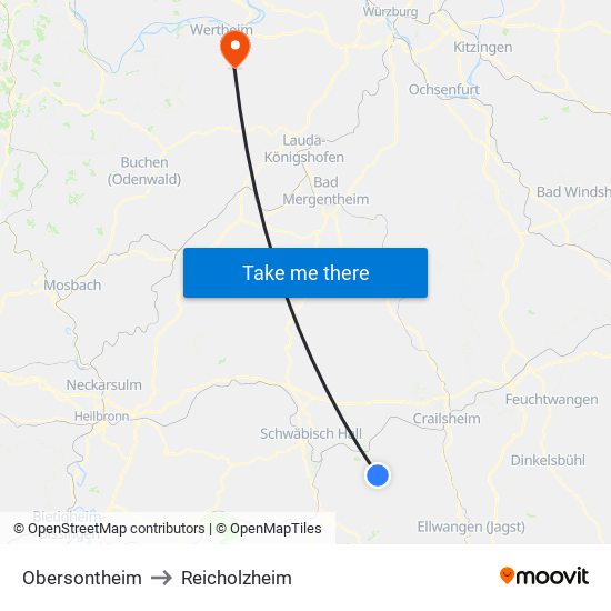 Obersontheim to Reicholzheim map
