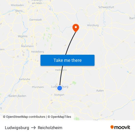 Ludwigsburg to Reicholzheim map