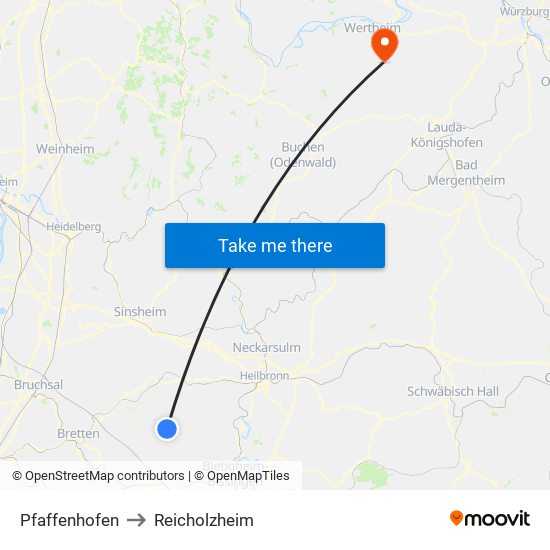 Pfaffenhofen to Reicholzheim map