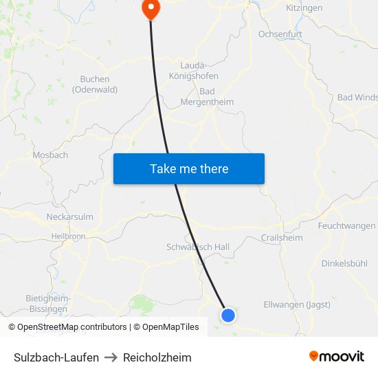 Sulzbach-Laufen to Reicholzheim map