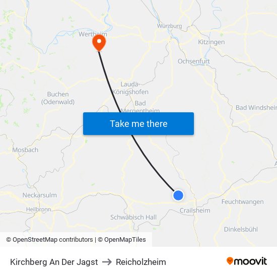 Kirchberg An Der Jagst to Reicholzheim map