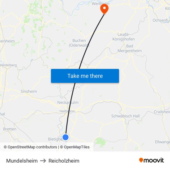 Mundelsheim to Reicholzheim map